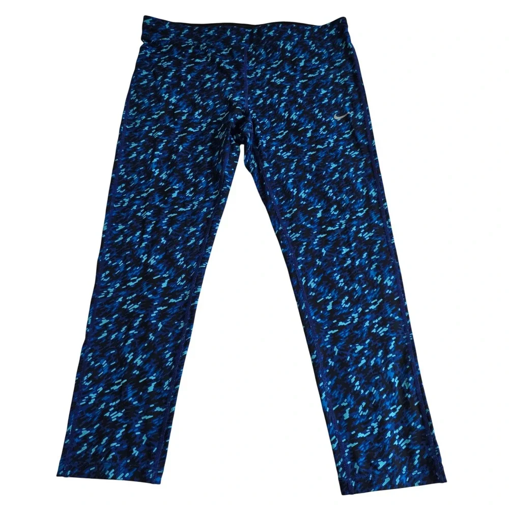 Nike Dri-FIT Womens Blue Digital Pixel Camo Running Leggings Size Large Cropped